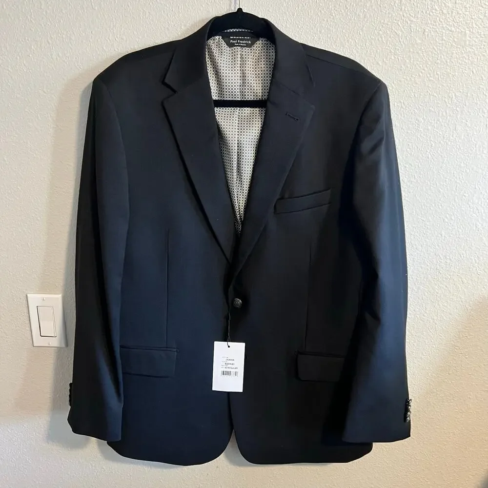 NWT Paul Fredrick Wool Black Blazer Sports Coat 2 Button Size 43R